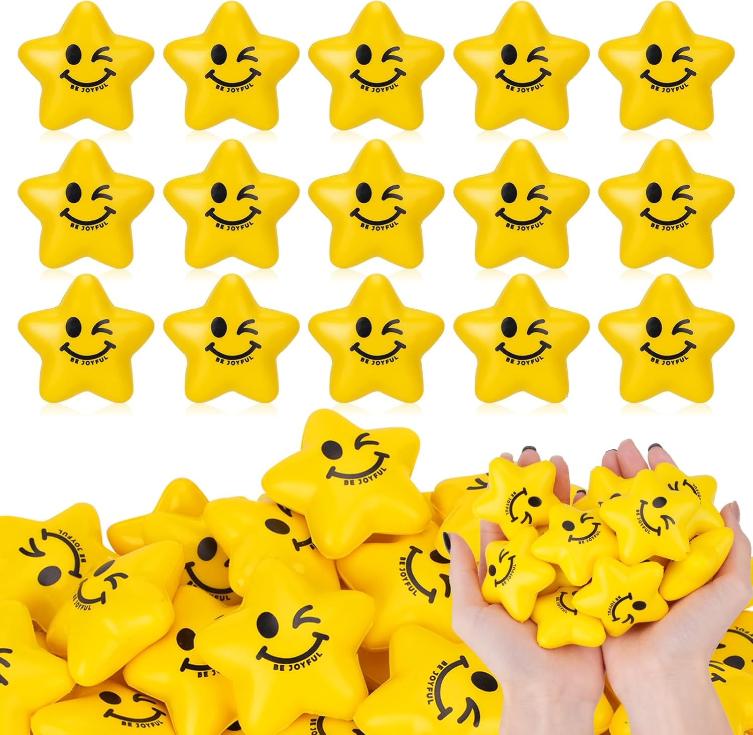 Stress Balls, 108PCS Stress Balls for Kids & Adults - Mini Star Stress Balls Squeeze Toys, 2.16 Inch Cute Smiley Face Stress Relief Ball Bulk for Anxiety Fidget Sensory, Classroom Party Supplies