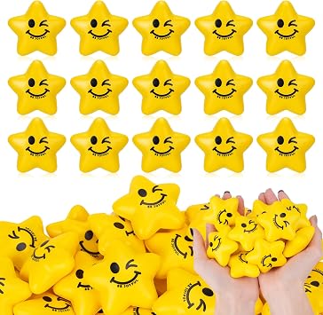 SHQDD Stress Balls, 108PCS Stress Balls for Kids & Adults - Mini Star Stress Balls Squeeze Toys, 2.16 Inch Cute Smiley Face Stress Relief Ball Bulk for Anxiety Fidget Sensory, Classroom Party Supplies