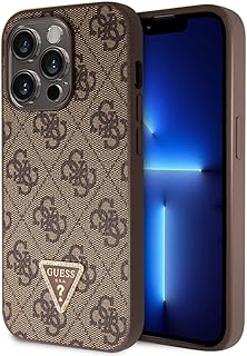 Guess - Carcasa rígida para iPhone 14 Pro, logotipo 4G, diseño de brillantes, color marrón