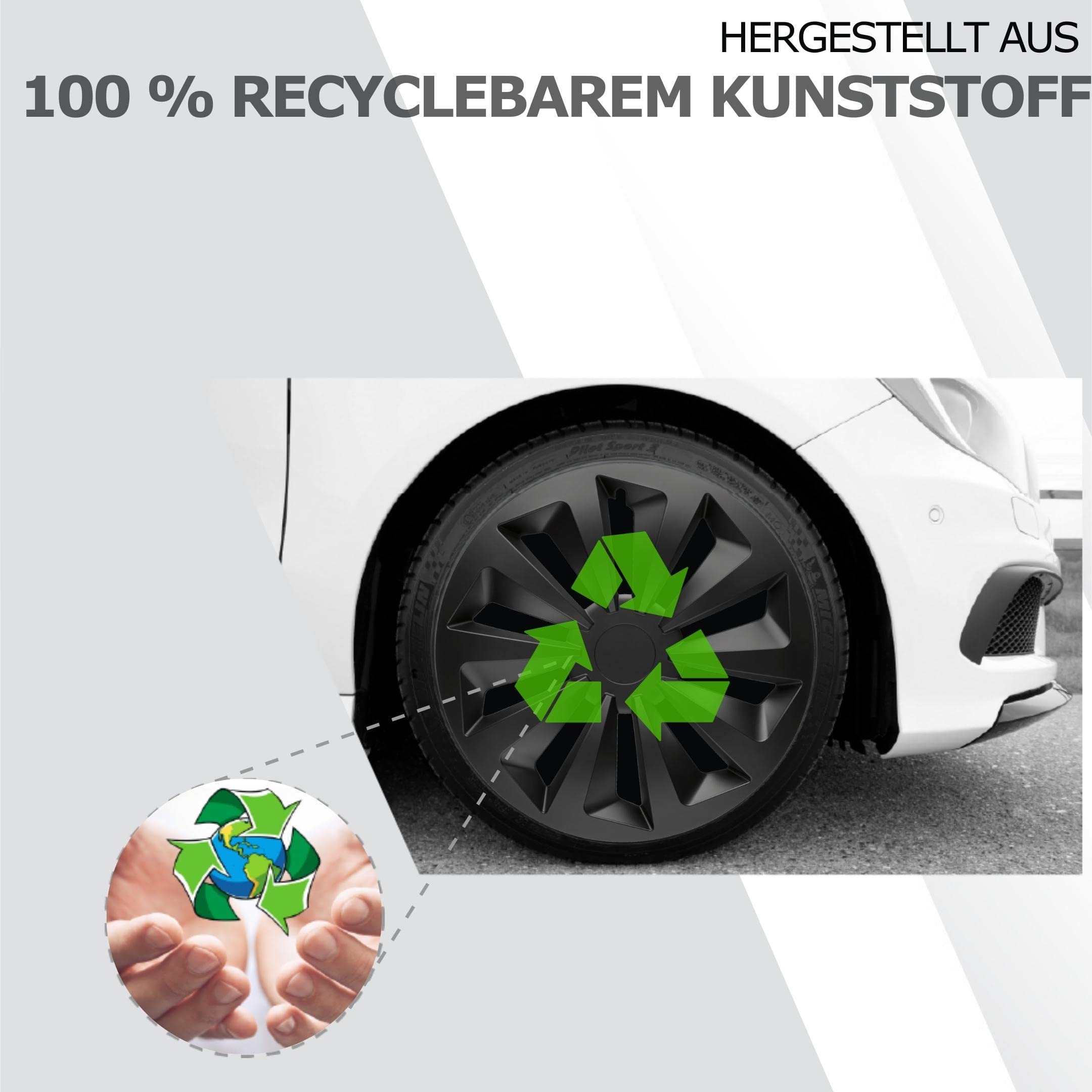 Radkappen 16 Zoll Schwarz Radzierblenden 4er-Set The Rock für Stahlfelgen | Zierkappen, Radblenden & Felgenabdeckung, rostfrei & witterungsbeständig, einfache Clip-Montage, für die meisten Automarken