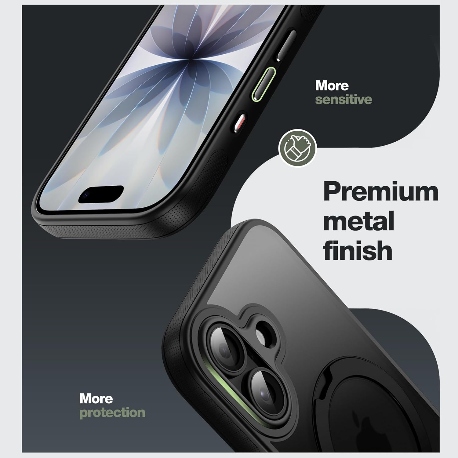 Tapify Magnetic Stand Case for iPhone 17, with 360° Rotatable Invisible Ring Kickstand, Compatible with MagSafe, Military Grade, Non-Slip Soft Edge Translucent Matte Phone Case, 6.3", Black