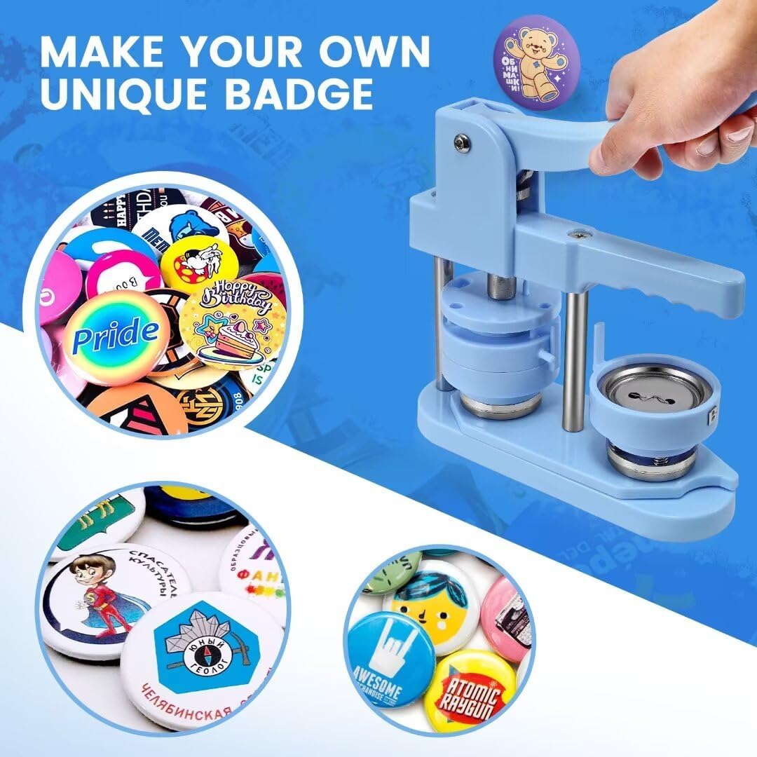 Button Maker Machine Multiple Sizes, 1'' 1.25'' 2.25'' Pin Maker Button Press Machine W/ 300 Sets Metal Pinback Inserts, Pin Making Supplies Kit for DIY Badges