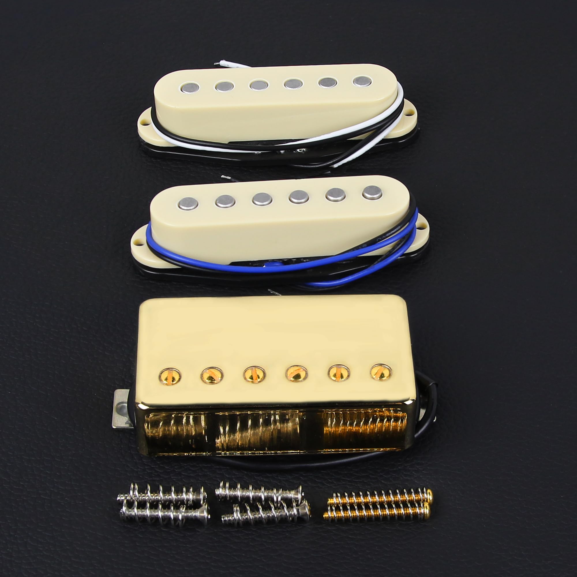 FLEOR Alnico - Set di 5 pickup a bobina singola piatta e humbucker ad alto guadagno, colore: crema HSS N+M+B per chitarra ST Style