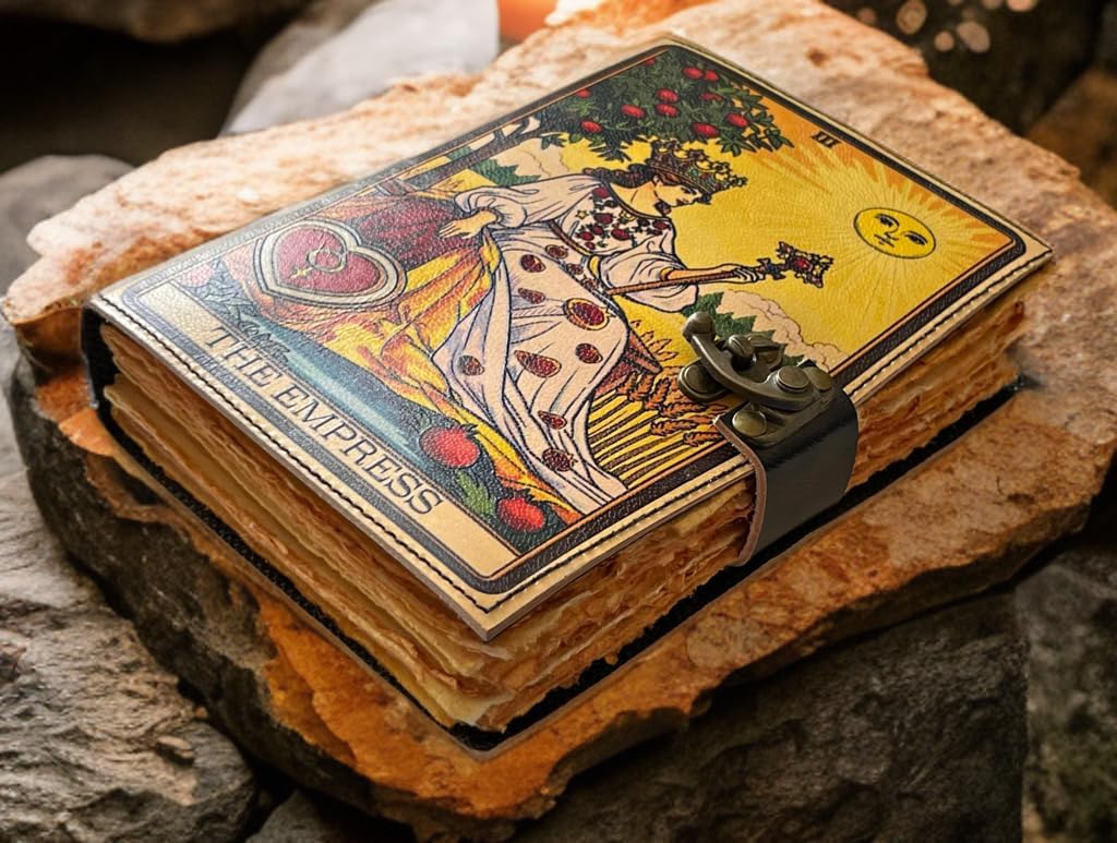 The Empress Handmade Leather Journal – Blank Spell Book of Shadows, Vintage Grimoire, Junk Journal, Leather Sketchbook & Notebook – 200 Deckle Edge Pages – Gifts for Him & Her