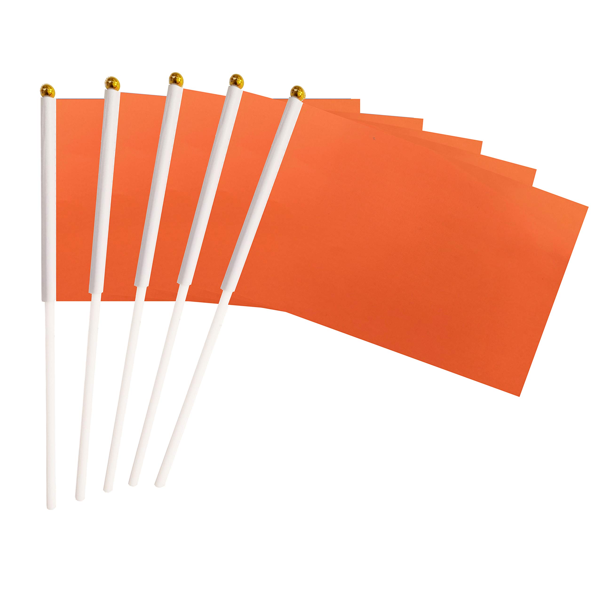 Orange Stick Flags,50 Pack Hand Held Small Mini Solid Flag On Stick,5x8 Inch Outdoor Decoration,Party Decorations,Supplies for Parades, Festival