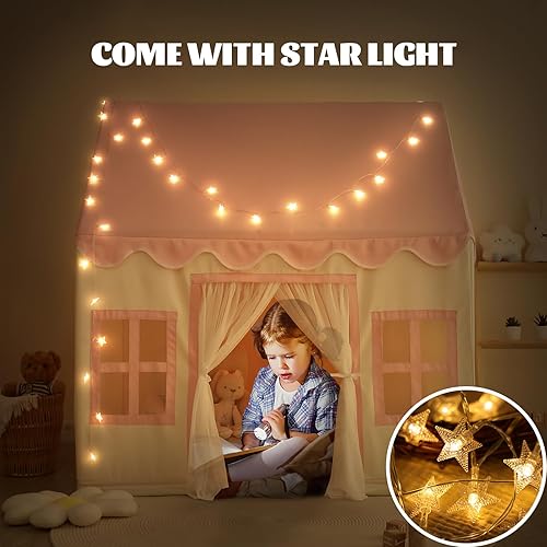 Miniatura 4 de Wilwolfer Tienda de campaña rosa para niños con alfombrilla acolchada, luces de estrella, tienda de campaña para niños pequeños, tienda de campaña