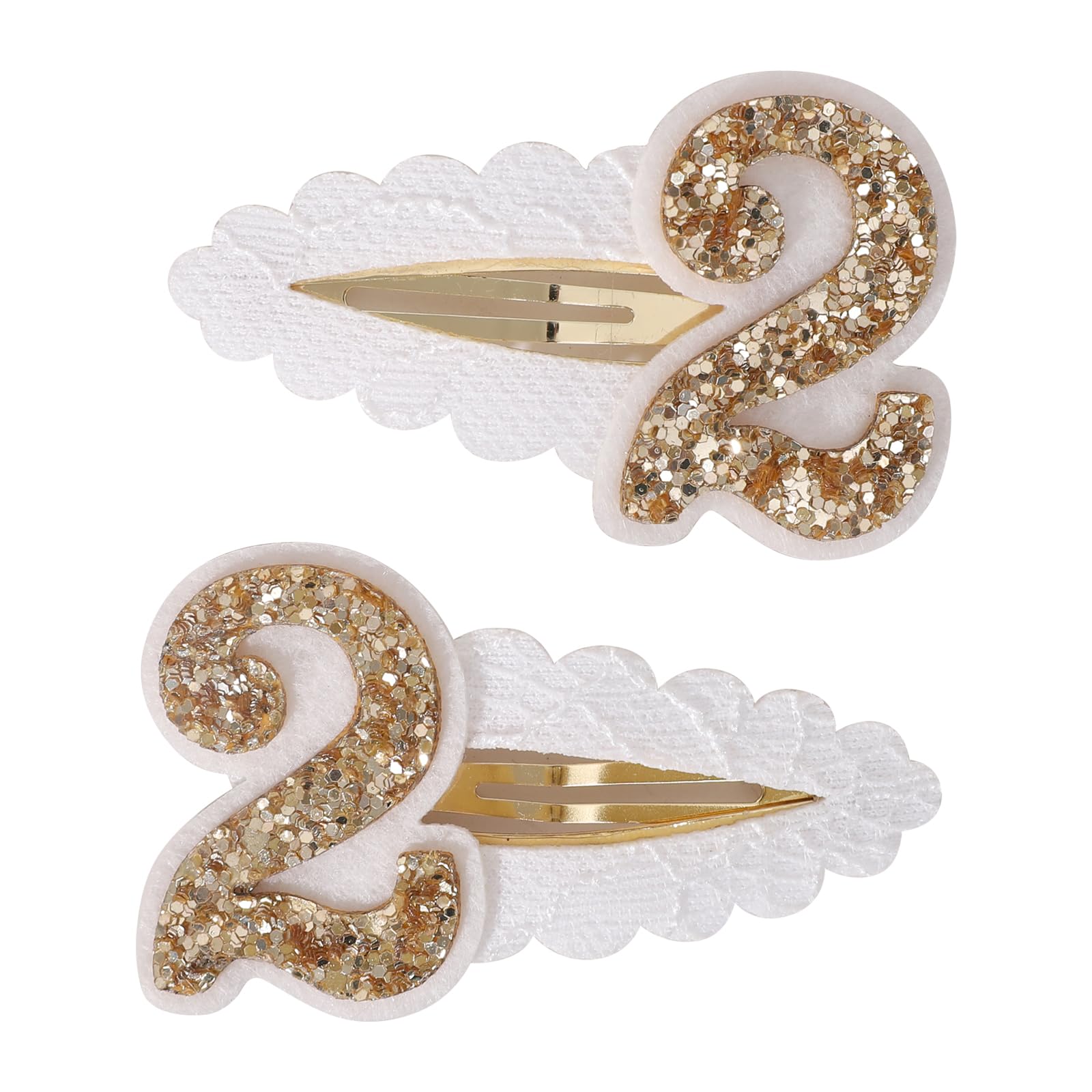 Jissoo 2nd Birthday Hair Clip for Baby Girls - White Glitter Number 2 Hair Clip, Girl Birthday Party Decorations, Two Year Old Photo Props