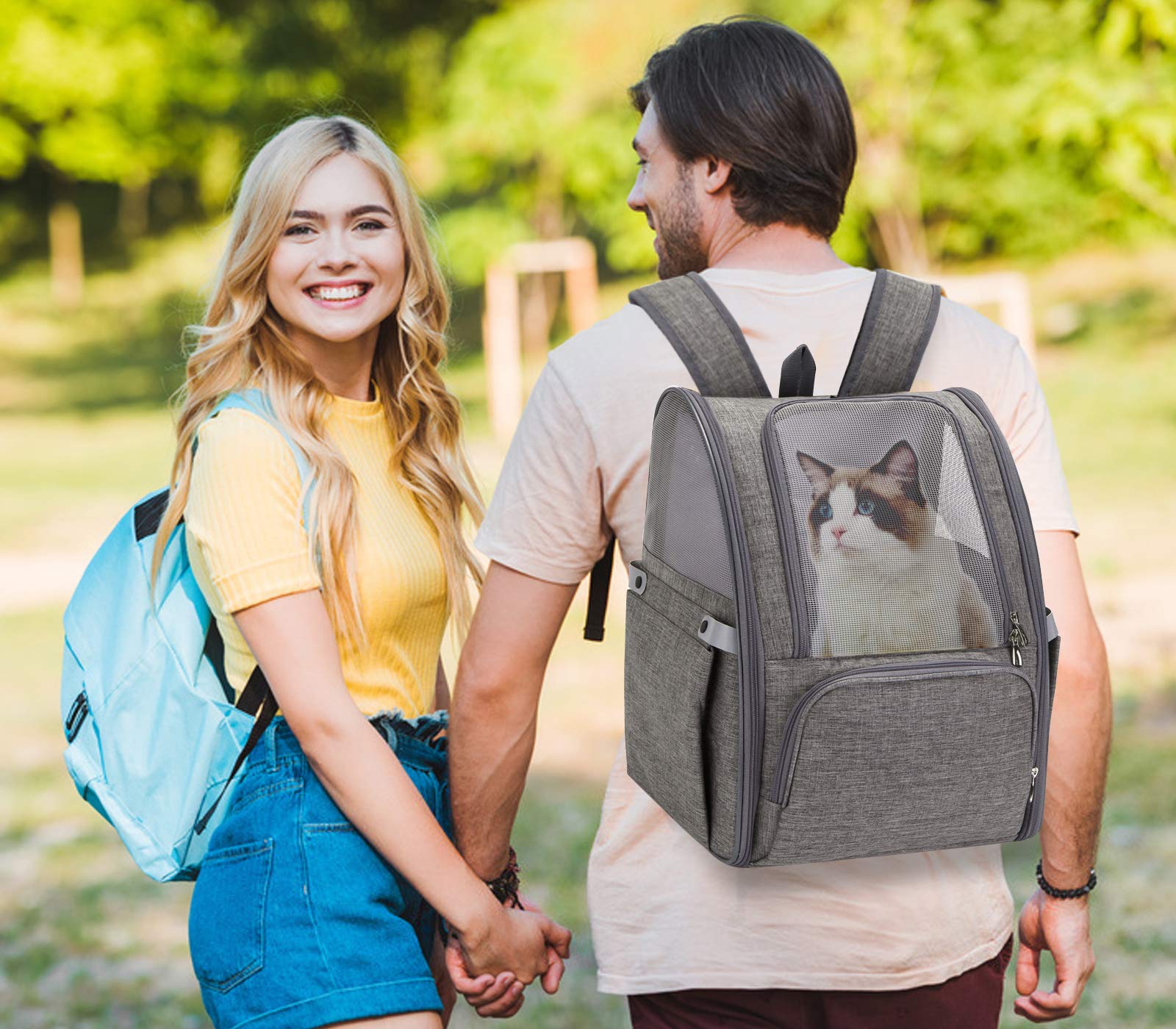 PETCUTE Borsa Trasportino per Cani Gatti Estensibile,Borsa da Trasporto per Animali Domestici,Traspirante Trasportino Gatto Cane con Tasche Laterali,Zaini Trasporto Cane per Viaggio Auto Treno