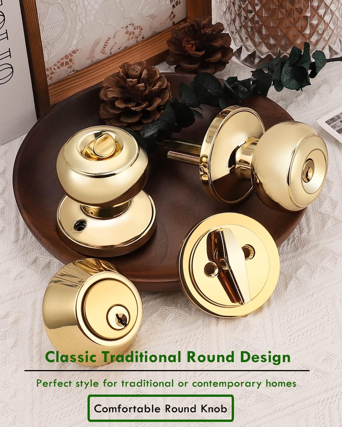 Suреr Chеар 🛒 4 Pack Keyed Alike Entry Door Knob and Single Cylinder Deadbolt Lock Combo Set, Front Door Entry Knobs Lockset and Deadbolt Combination Set, Keyed Entry Knobset with Same Keys, Polished Brass