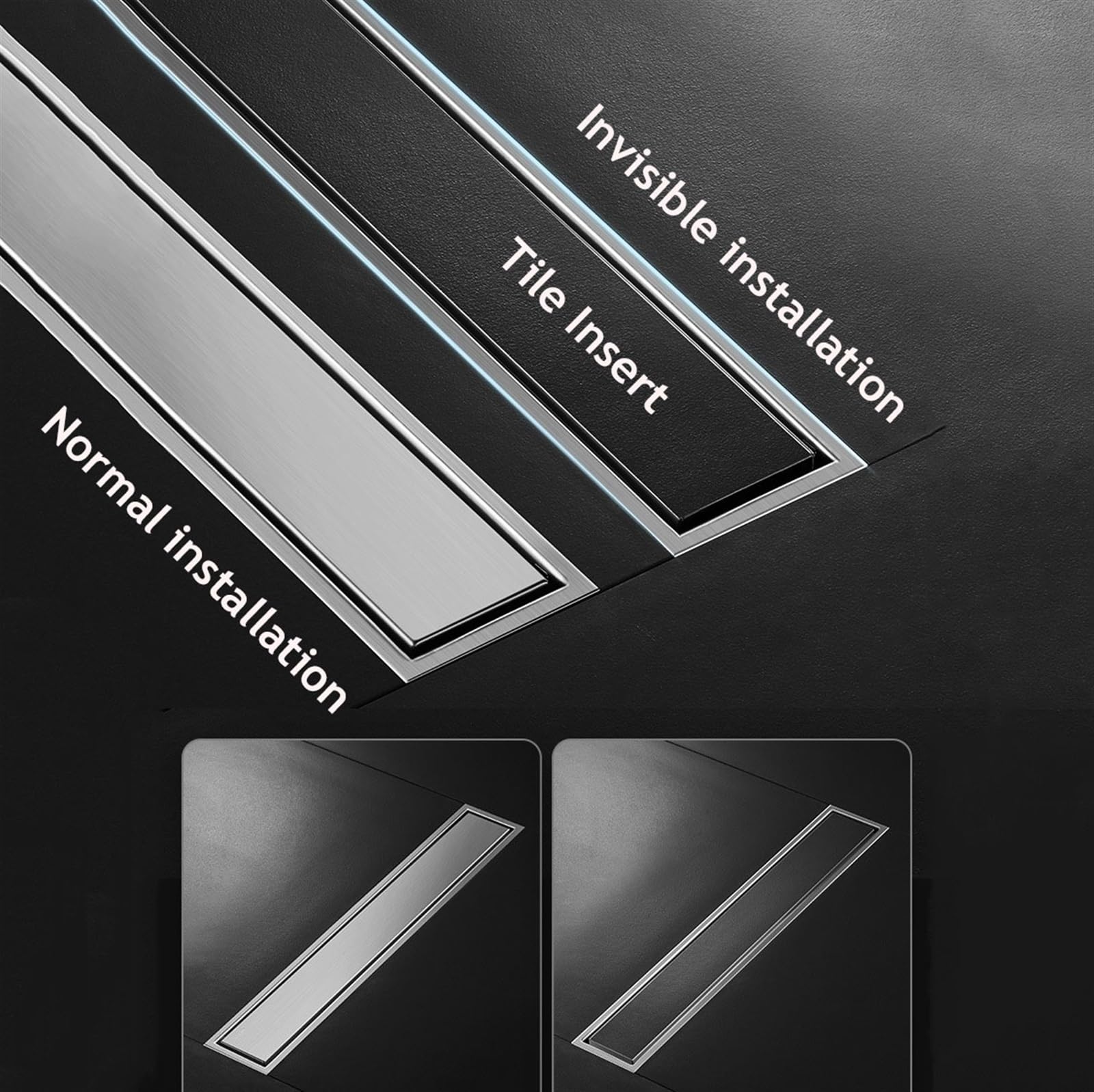 Rectangular Desagüe de Ducha Lineal de Acero Inoxidable 304, Desagüe Lineal Desagüe De Suelo Cubierta Oculta Desmontable, Profesional Desagüe Lineal Desagüe De Suelo para Cocinas, Baños y Aseos (Colo