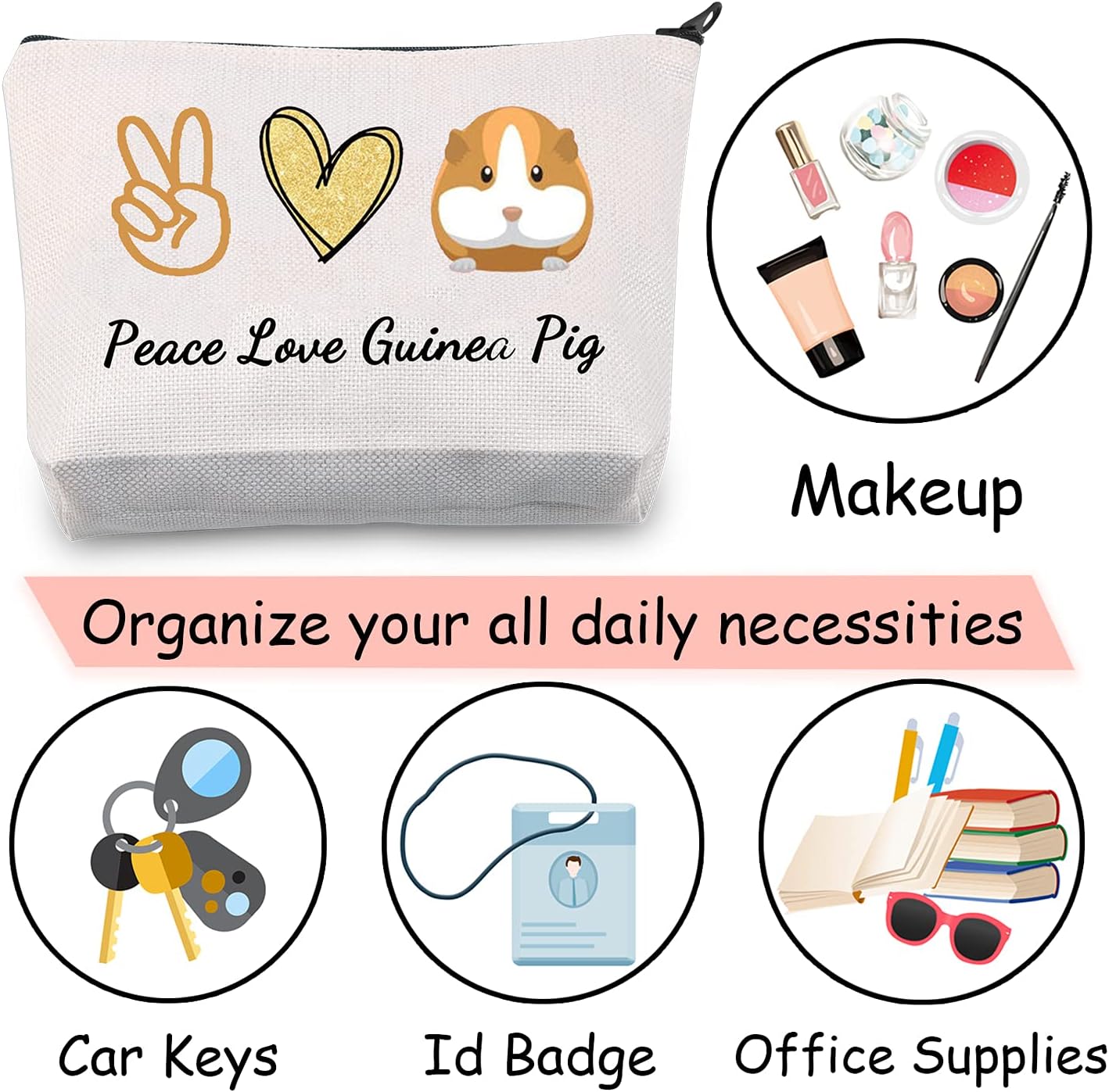 JXGZSO Guinea Pigs Makeup Bag Cavy Cosmetic Bag wheek Hamster Zipper Pouch Bag Gift Guinea Pig Animal Lover Gift (Guinea Pig) - Image 7