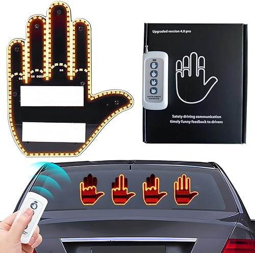 Glogesture - Luz de dedo medio para automóvil, señal LED de furia de carretera para automóvil, luz de mano para ventana de automóvil con control