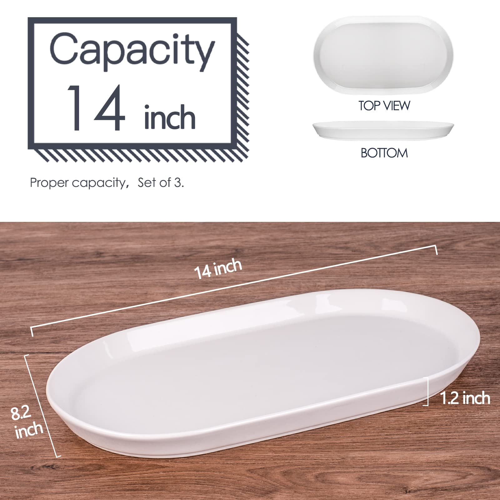Taeochiy Piatto da portata grande da 35,6 cm, ovale grande, in ceramica, per intrattenimento, festa di Natale, set di 3, bianco