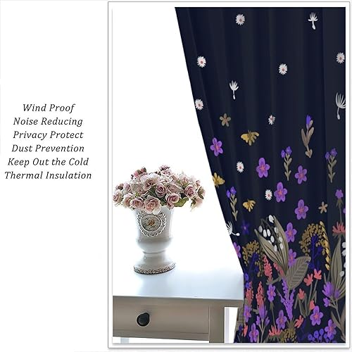 Miniatura 260 de Retro 70s Floral Blackout Window Curtains, Watercolor Flower Plant Rustic Modern Style Pattern Window Drapes, for Bedroom Living Room 42x45in 2