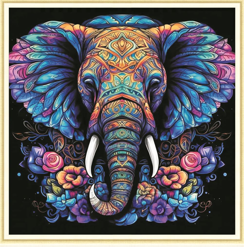 Meecaa Cross Stitch Kits 11 Count Stamped, Elephant Flower Animal Embroidery Kit with Accessories Pre Printed (36CMx36CM) (Elephant 8)