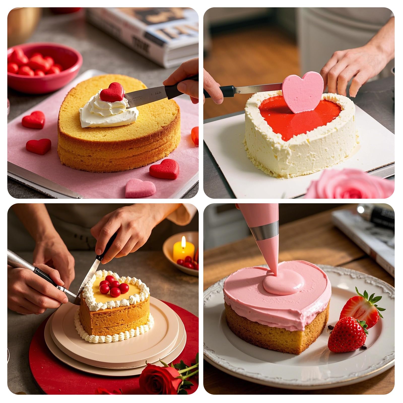 3 moldes de silicona antiadherentes con forma de corazón para tartas, moldes de silicona con 3 capas para hornear pasteles de chocolate, cumpleaños, bodas, fiestas, 4, 7, 9 pulgadas