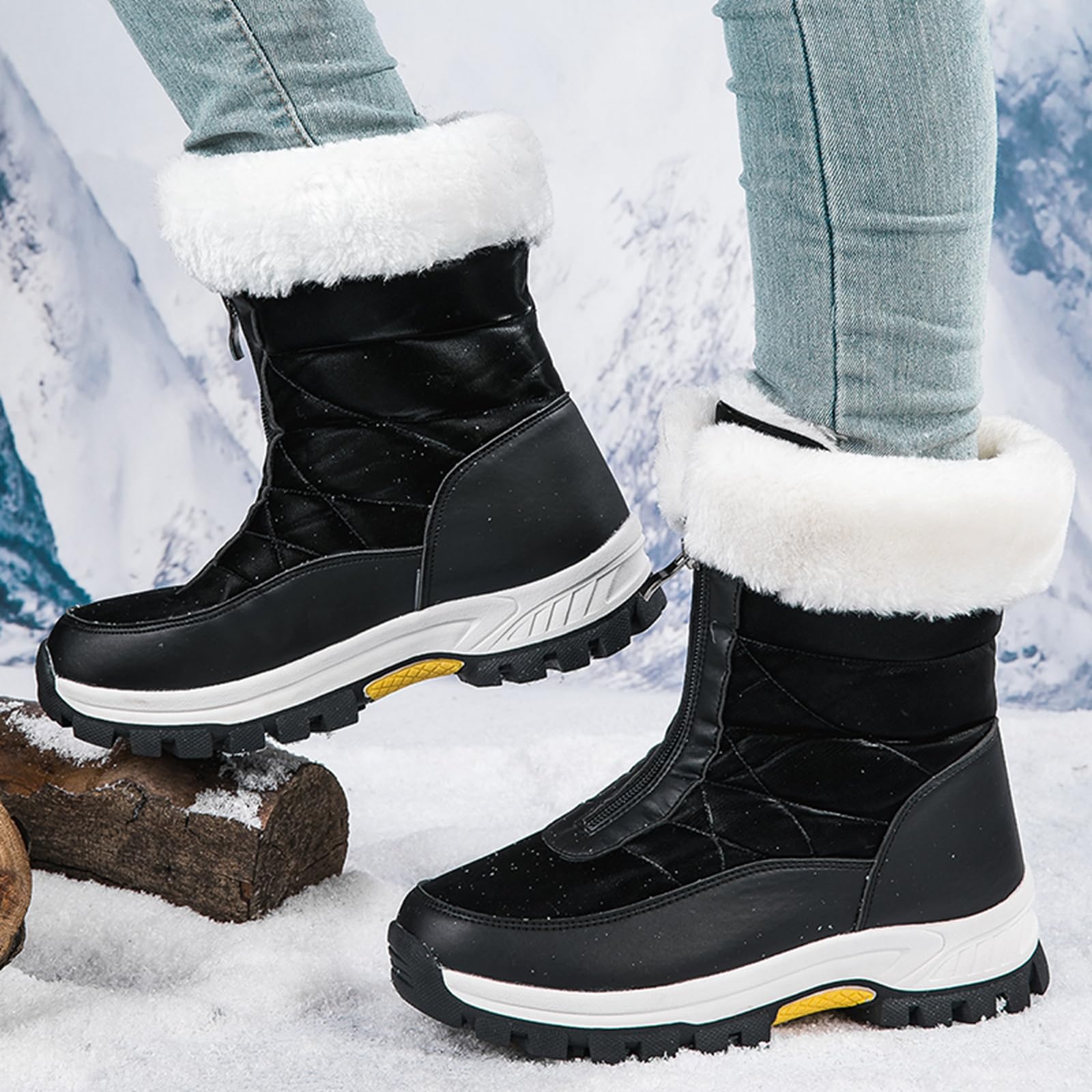 CUTEHEELS Damskie wodoodporne śniegowce, ciepłe i wytrzymałe, antypoślizgowe, zimowe buty trekkingowe
