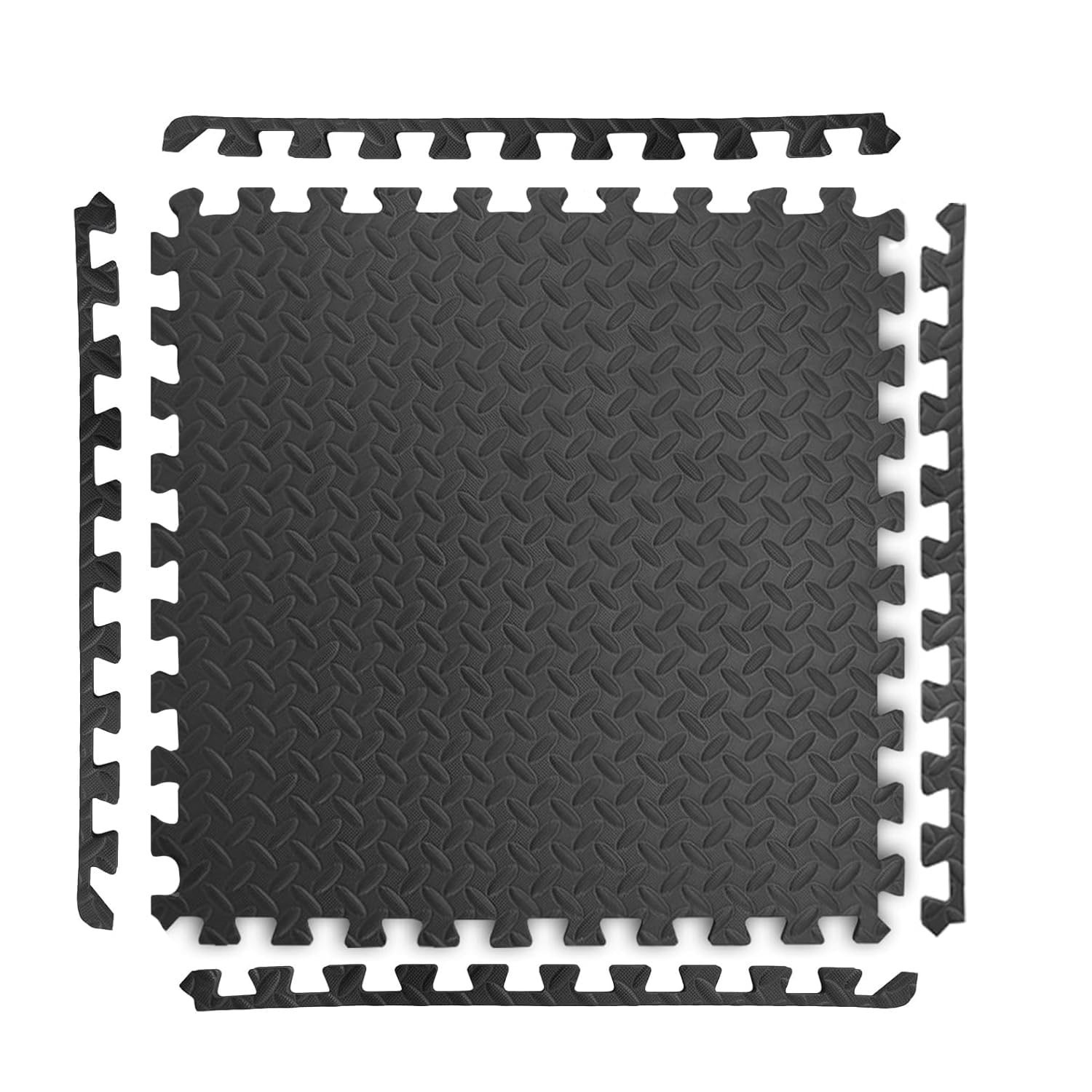 XTRIM Puzzle Exercise Mat 1 Tiles & 4 Borders, 4 Sq.Ft. Area, EVA Foam Mat | Interlocking Tiles Flooring for Gym Equipment, Foam Mat for Home, Jet Black