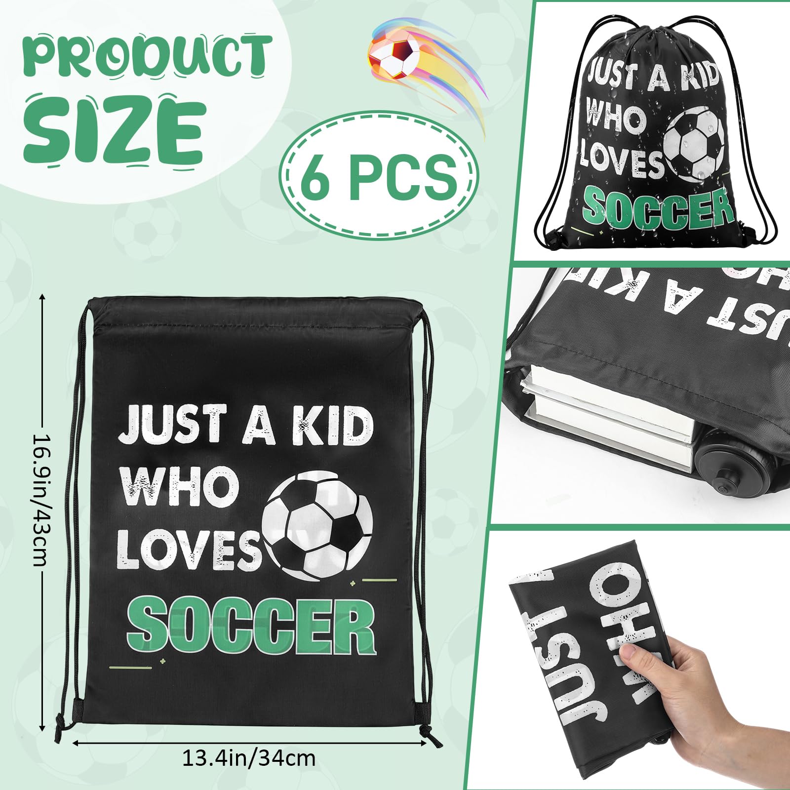 12 piezas de regalos de fiesta de fútbol de 24 onzas botella de agua de regalo de fútbol con bolsa de cordón, bolsas de regalo para equipos deportivos, decoración de cumpleaños 3