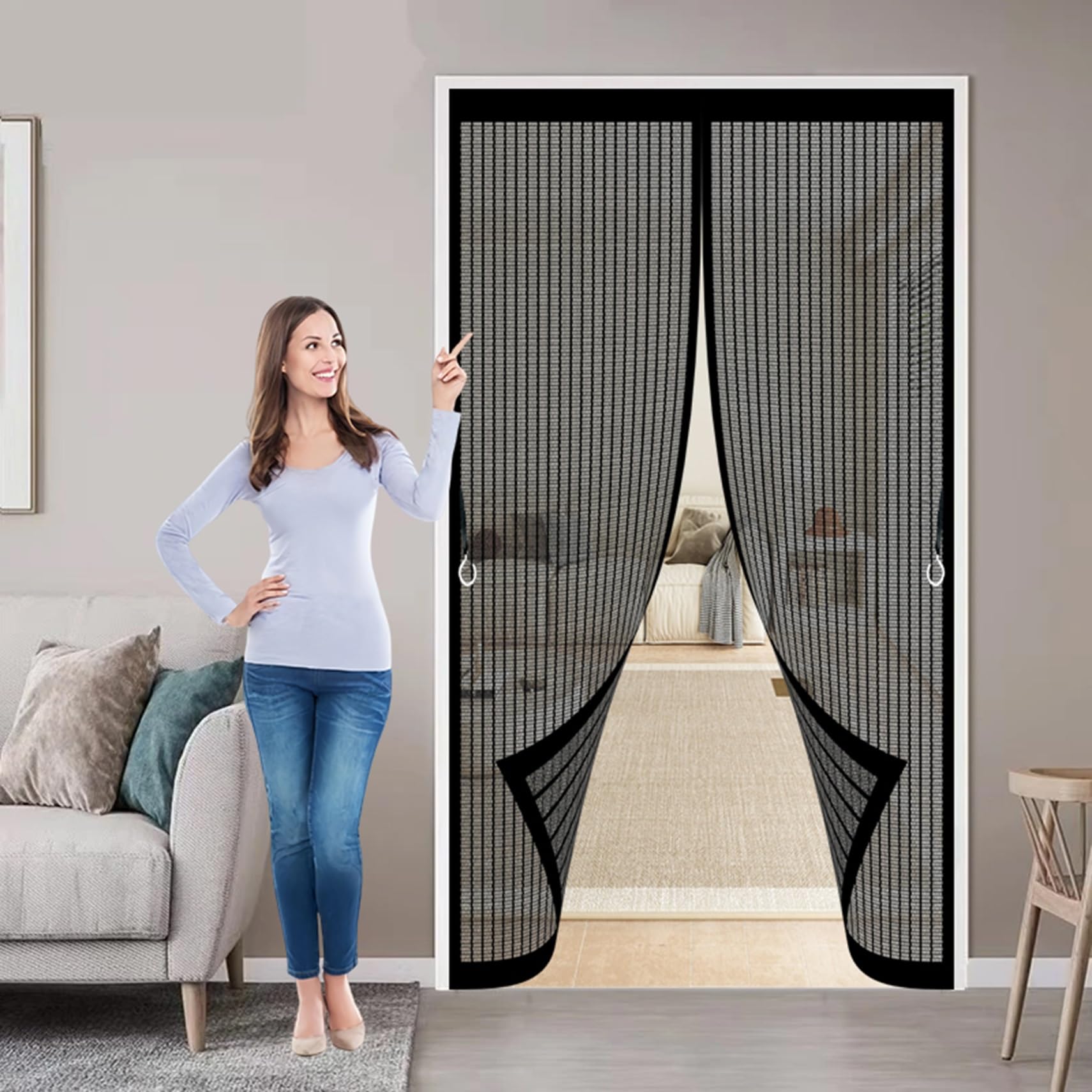 Moustiquaire porte 120x226 cm anti-moustiques rideau noir en maille ultra-fine de balcon
