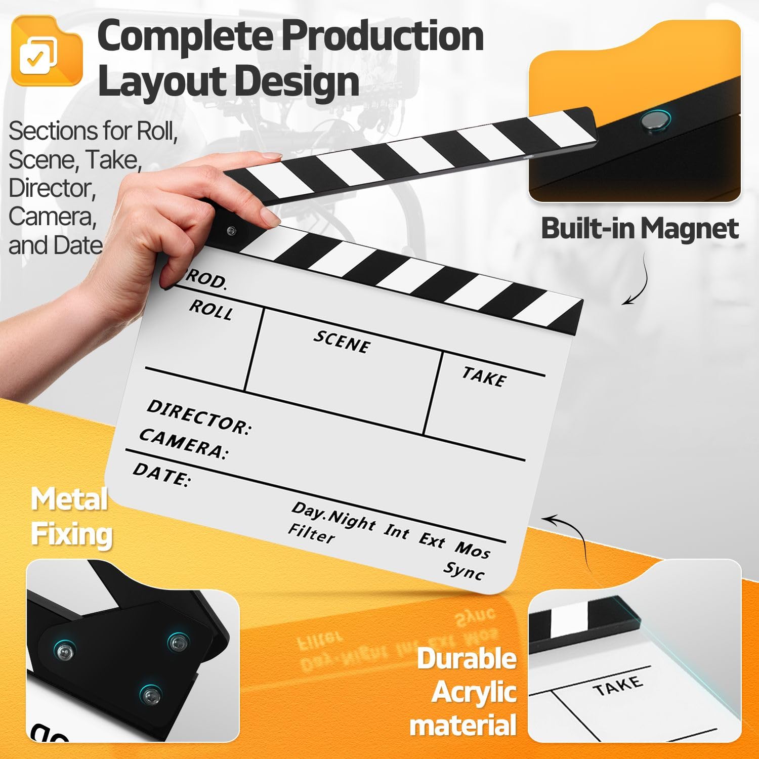 NEEWER 10x8in/25x20cm ドラマ・映画撮影用 アクリルボード式 ホワイトアクリルボード式 アクリル材質で カチンコ (色彩柄) Amazon | NEEWER 10x8