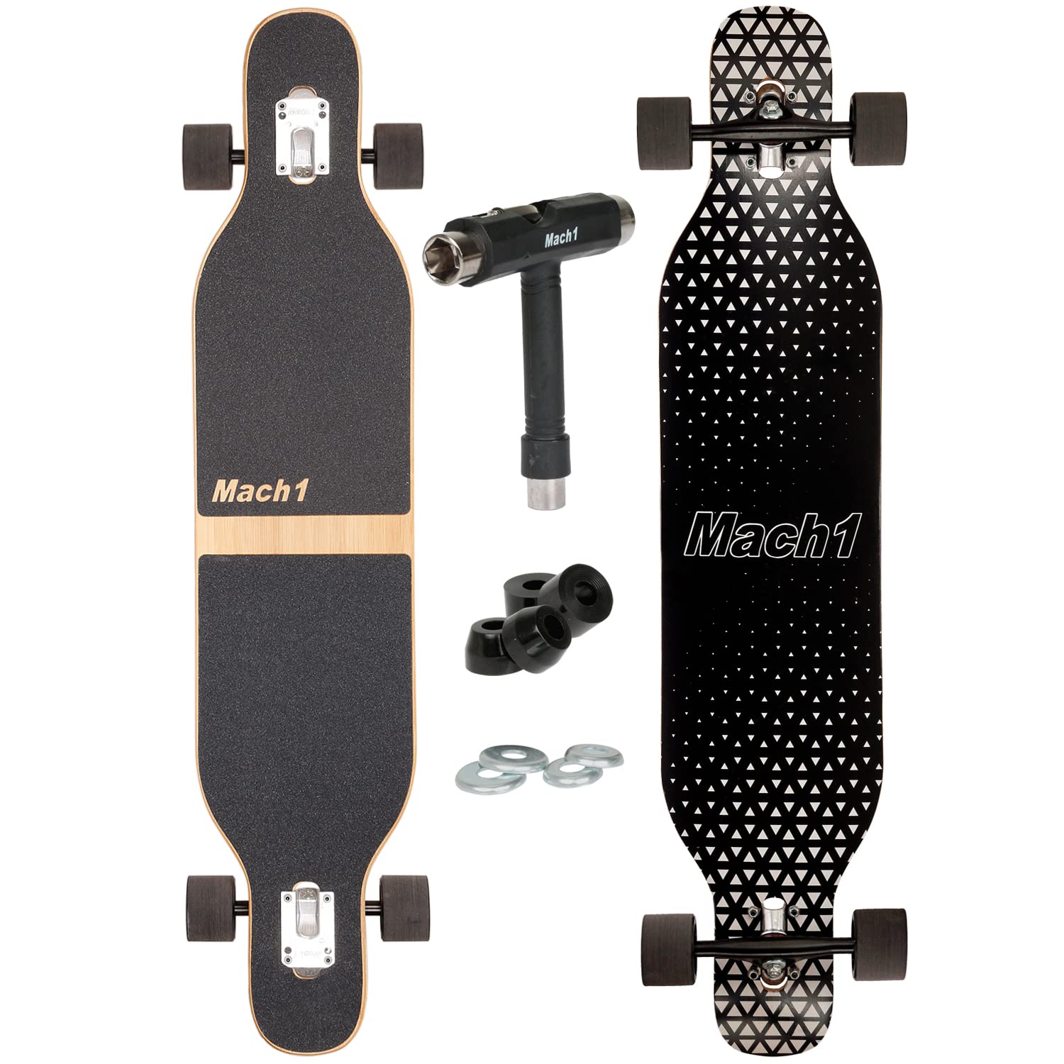 FunTomia Longboard Camber avec roulement à billes Mach1 en céramique Flex1 Drop Through Cruiser Freeride Skaten Planche complète avec outil en T