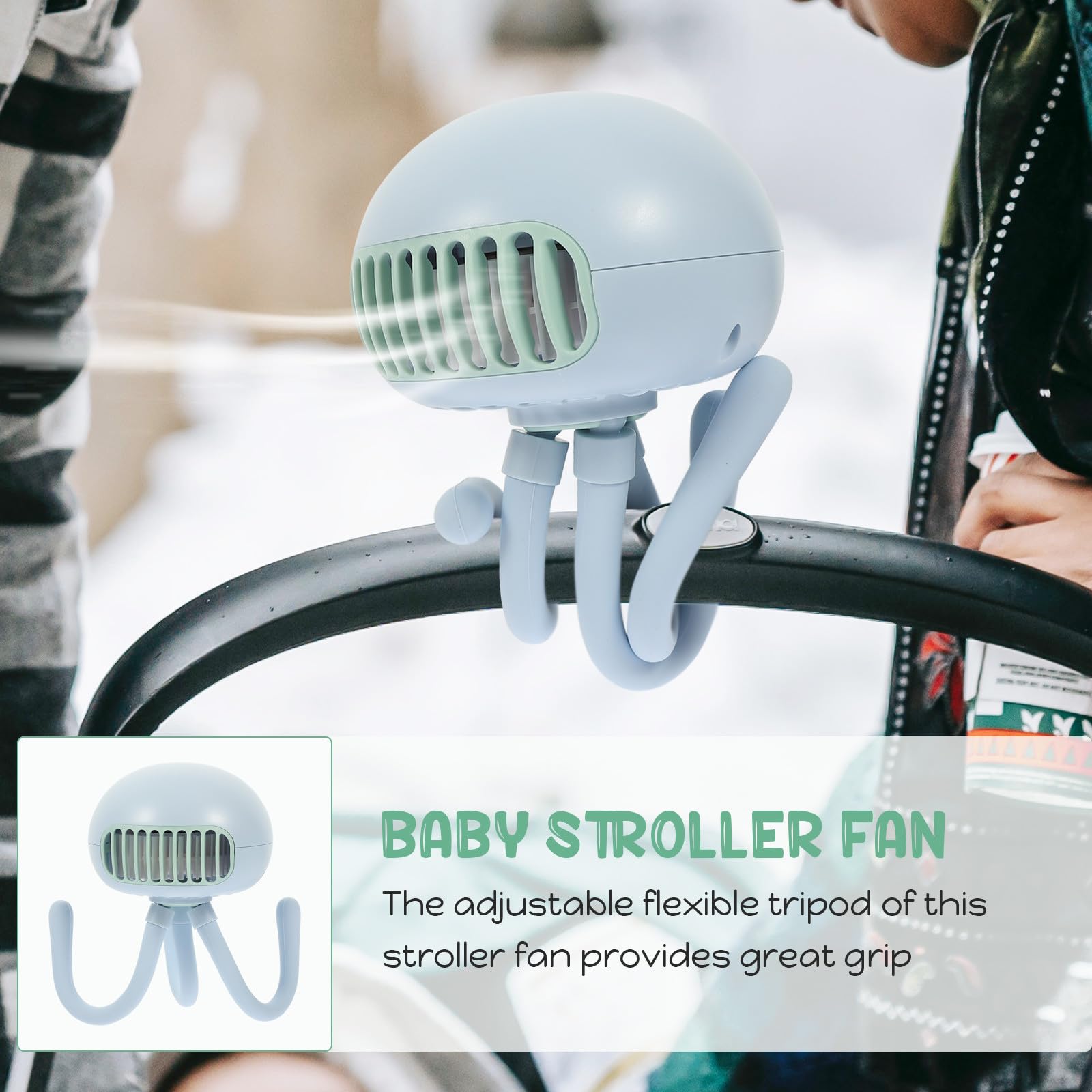 Ventilador Portátil para Cochecito Trípode Flexible y Oscilación