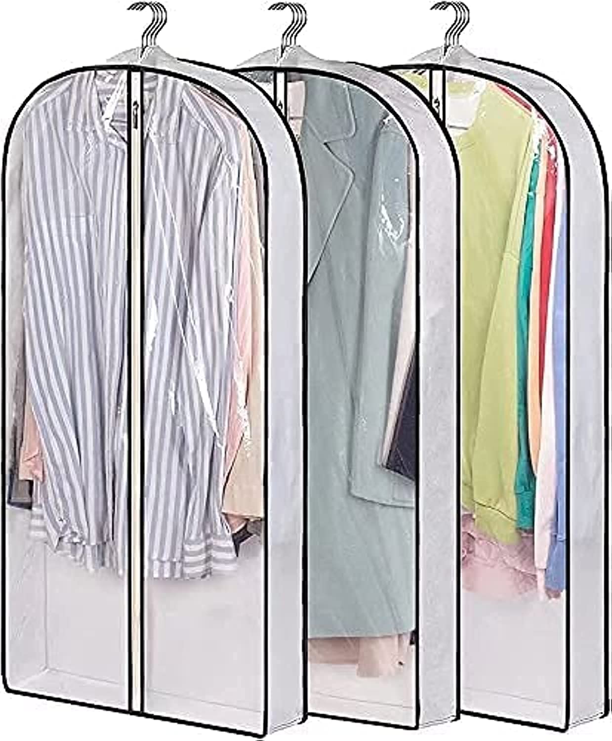 KASTWAVE Hanging Garment Bags, 40" Hanging Suit Bags 4" Gusseted Clear Clothes Cover for Coat, Jacket, Sweater (3 Packs)
