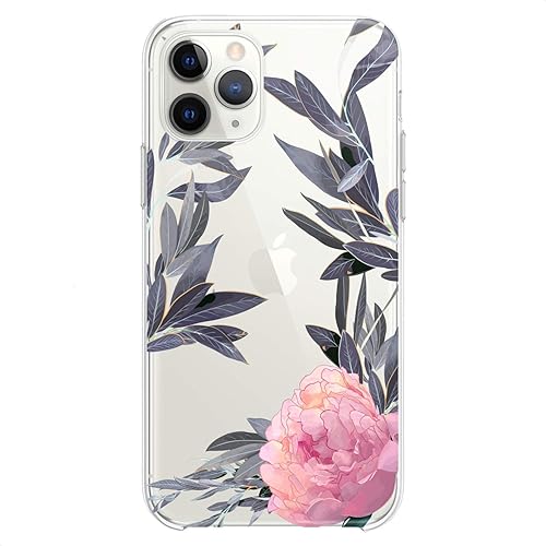 Funda de TPU compatible con iPhone 16 15 14 13 12 11 Pro Max Plus Mini Xs Xr X 8+ 7 6 5 SE peonías rosas flores transparentes lindas florales