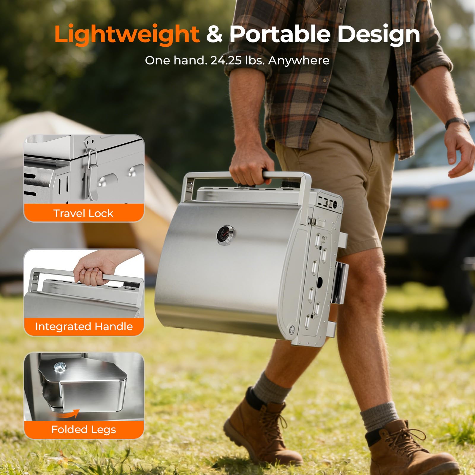 Electactic Barbecue a gas portatile, 16.000 BTU, griglia a propano a 2 fuochi con 251 metri quadrati di superficie di cottura, griglia in acciaio inox con gambe pieghevoli, facile da usare