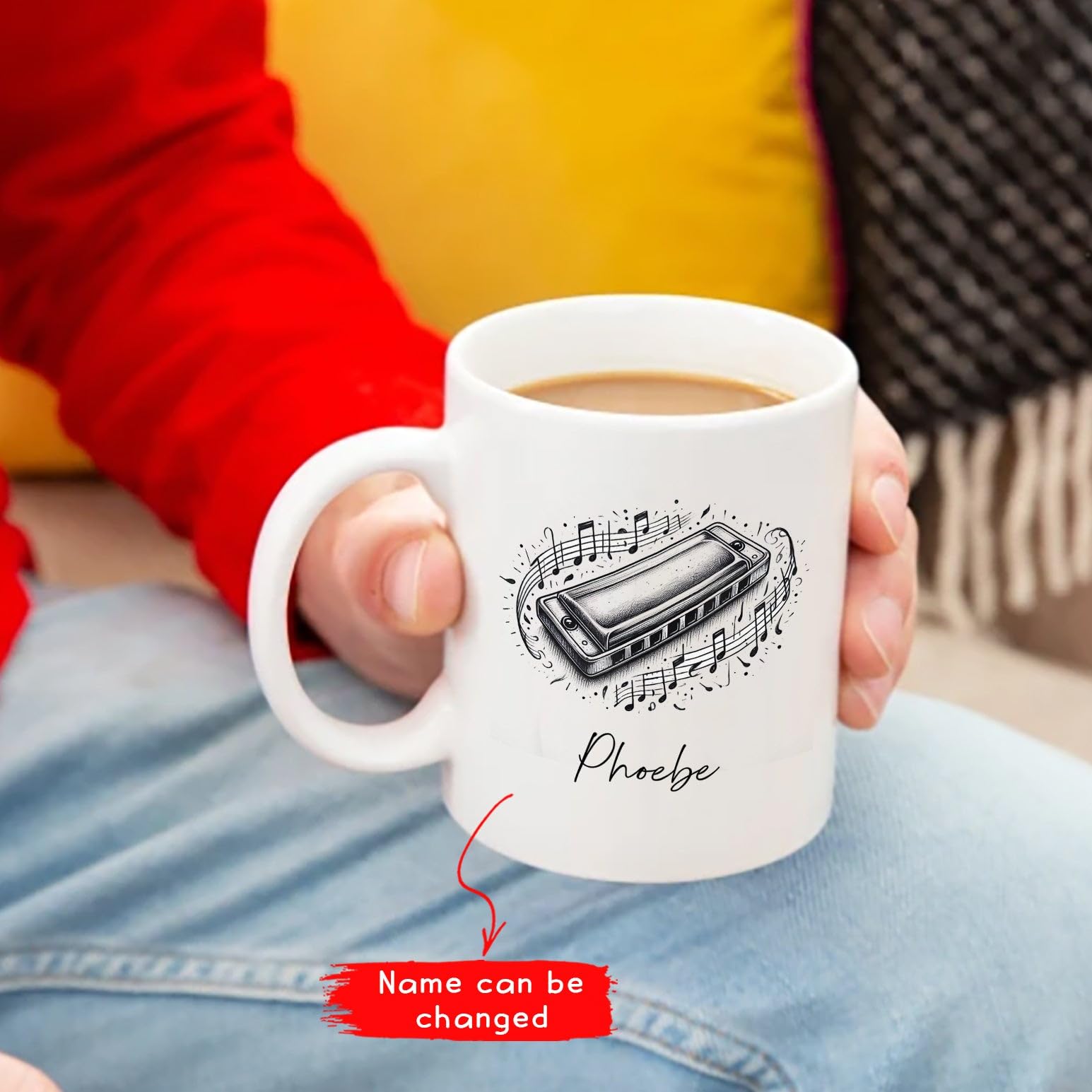 Harmonica Gifts For Harmonica Players Men Women, Custom Harmonica Ceramic Coffee Mug With Name, Personalized Harmonica Pencil Drawing Ceramic Mug 11oz 15oz, Harmonica Musical Instrument Mugs Cups