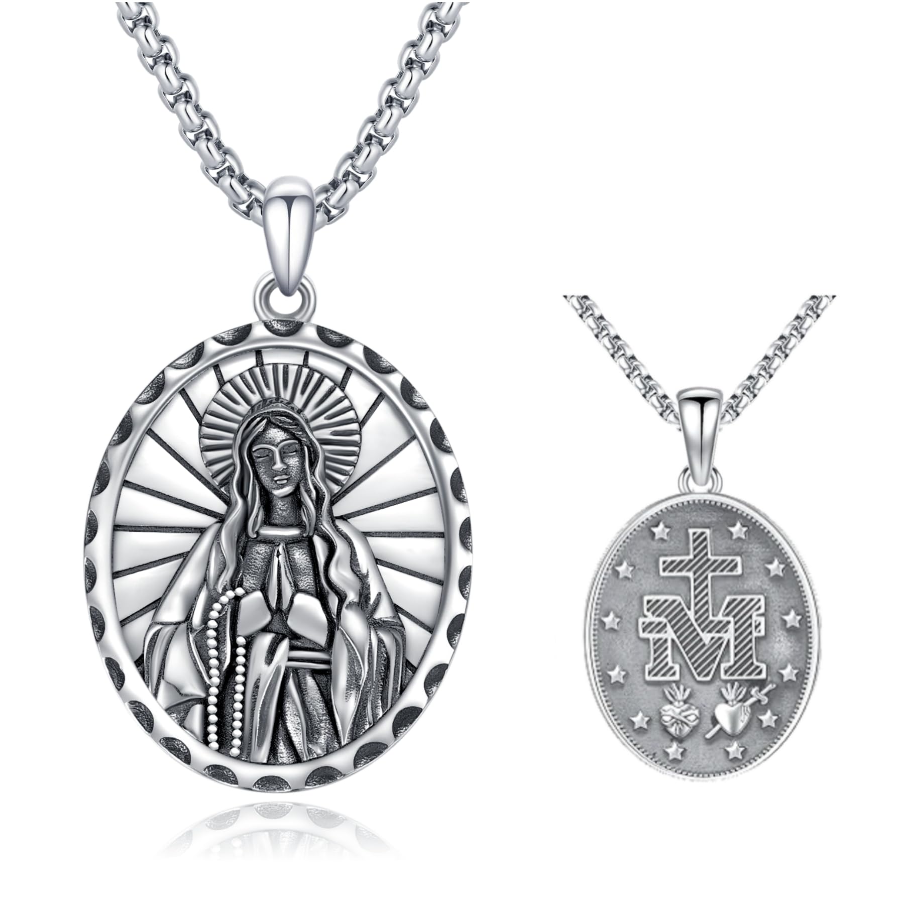 Adnix 925 Sterling Silver Patron Saint Amulet Pendant Necklace Religion Protection Jewelry for Men Women