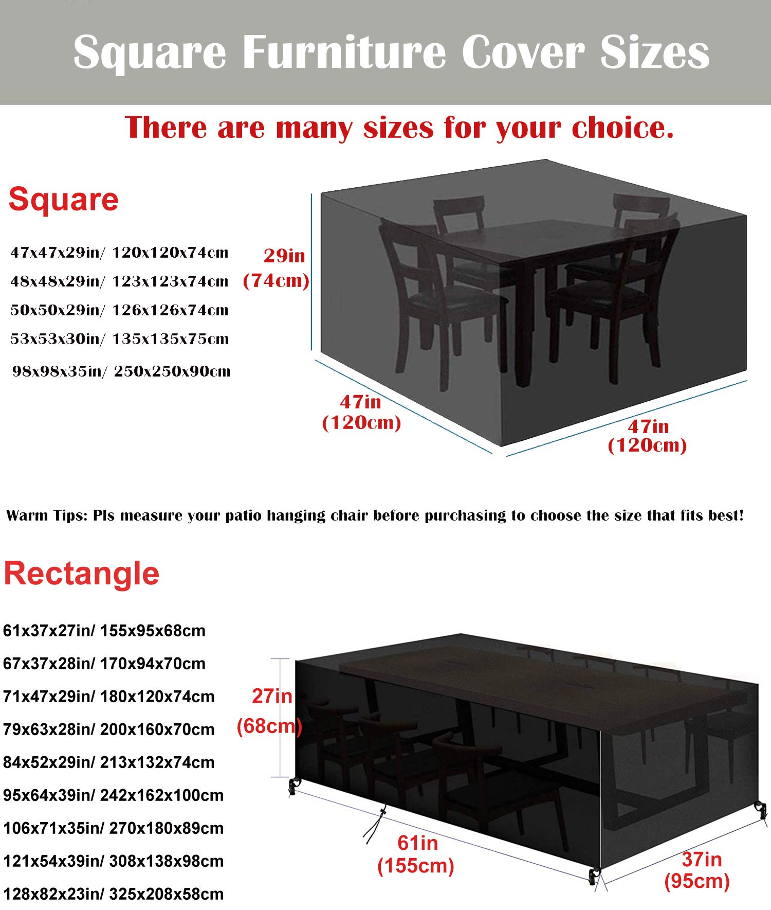 UCARE Patio Table Cover Rectangular Waterproof 210D Oxford Protection Garden Table Covers Dustproof Patio Furniture Covers for Garden Outdoor Indoor (61x37.4x26.8in/ 155x95x68cm)