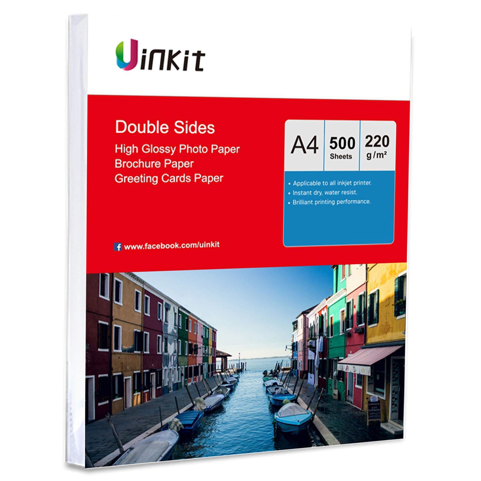 A4 Double Sided High Glossy Photo Paper Inkjet Paper - 220Gsm Uinkit 500sheets Photo Paper for Inkjet Printing Only