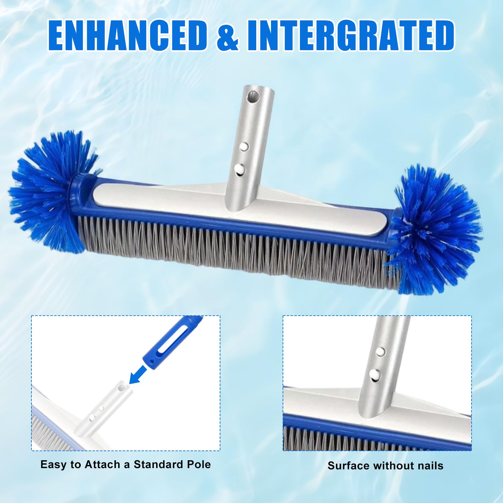 Runde Poolbürste, Poolbürste mit Teleskopstange Pool Reinigungs Bürste mit Halbkugelförmigen Borsten, Längenverstellbarer Aluminiumstange, Pool Schrubber für Poolwänden, Stufen
