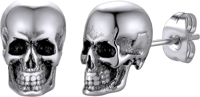 ChainsHouse Gothic Skull Earrings Men Women Stainless Steel Gothic Jewellery Punk Skeleton Earrings