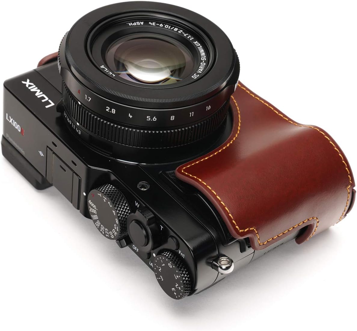 Lumix DC-LX100 II Camera Case, BolinUS Handmade Genuine Real Leather Half Camera Case Bag Cover for Panasonic Lumix DC-LX100 II LX100 II Camera Bottom Opening Version + Hand Strap -Brown