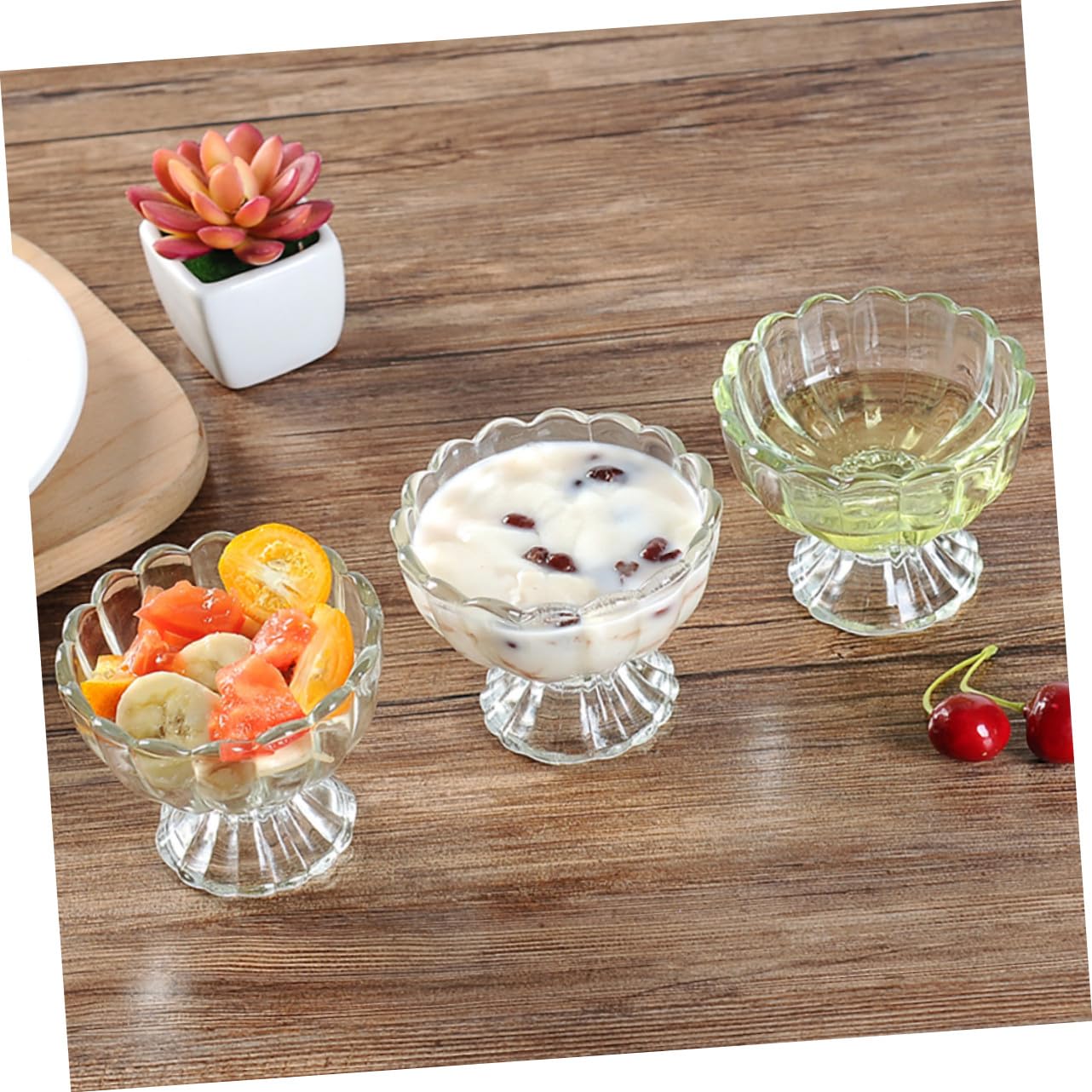 6 Vasos de Vidrio Reutilizables de 100 Ml para Postres y Helados, Diseño Sola Pieza, Ideales para Servir Pudín y Postres en Cocina
