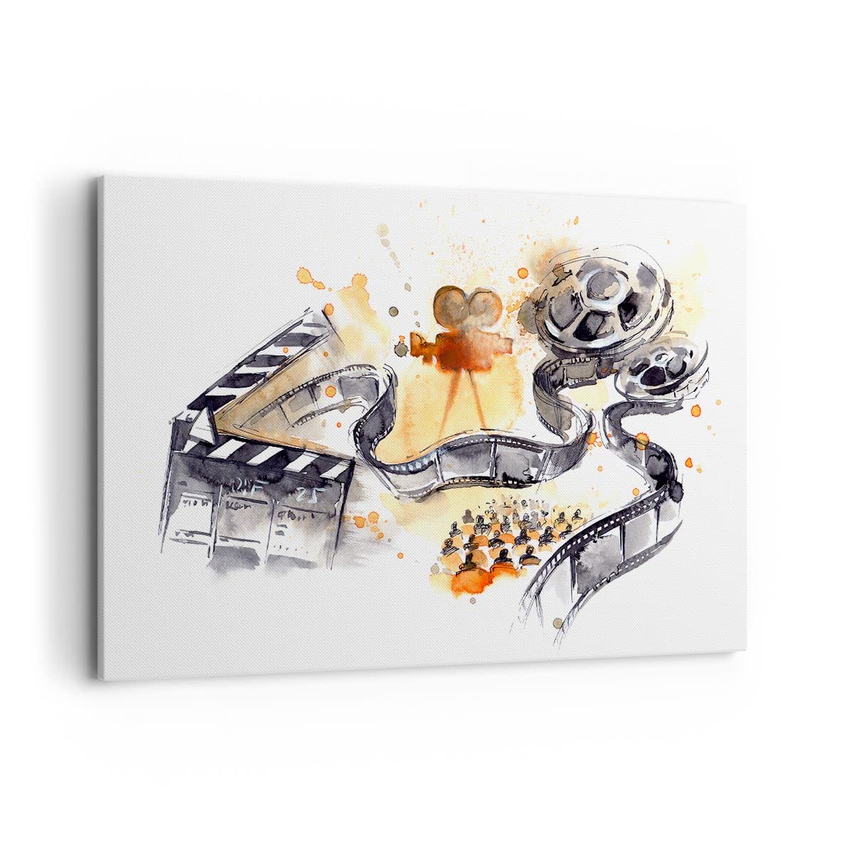 Wandbilder Dekoration Wohnzimmer Film Projektor Illustration Bilder auf Leinwand 120x80cm Leinwandbild Schlafzimmer Deko Wand Kunstdruck Art Groß XXL Wanddeko Bild Wall Decor Canvas AA120x80-3017