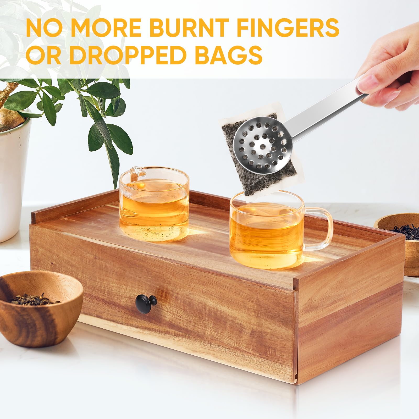 Organizador de bolsas de té de madera de acacia, organizadores de té y caja de almacenamiento, organizador de té para cajón de almacenamiento de bolsas de té, cajas de contenedor para encimera de