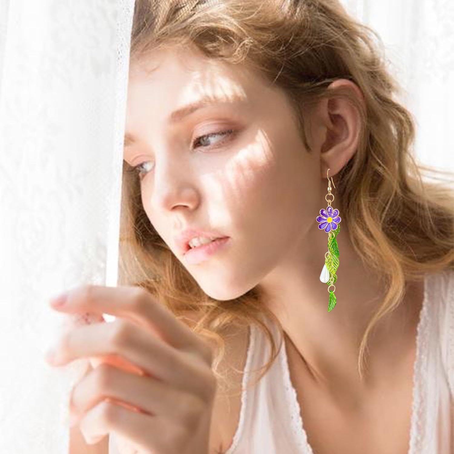 Daisy Flower Tassel Long Earring Flower Drop Dangle Earrings Statement Jewelry Bar Party for Women - Image 3