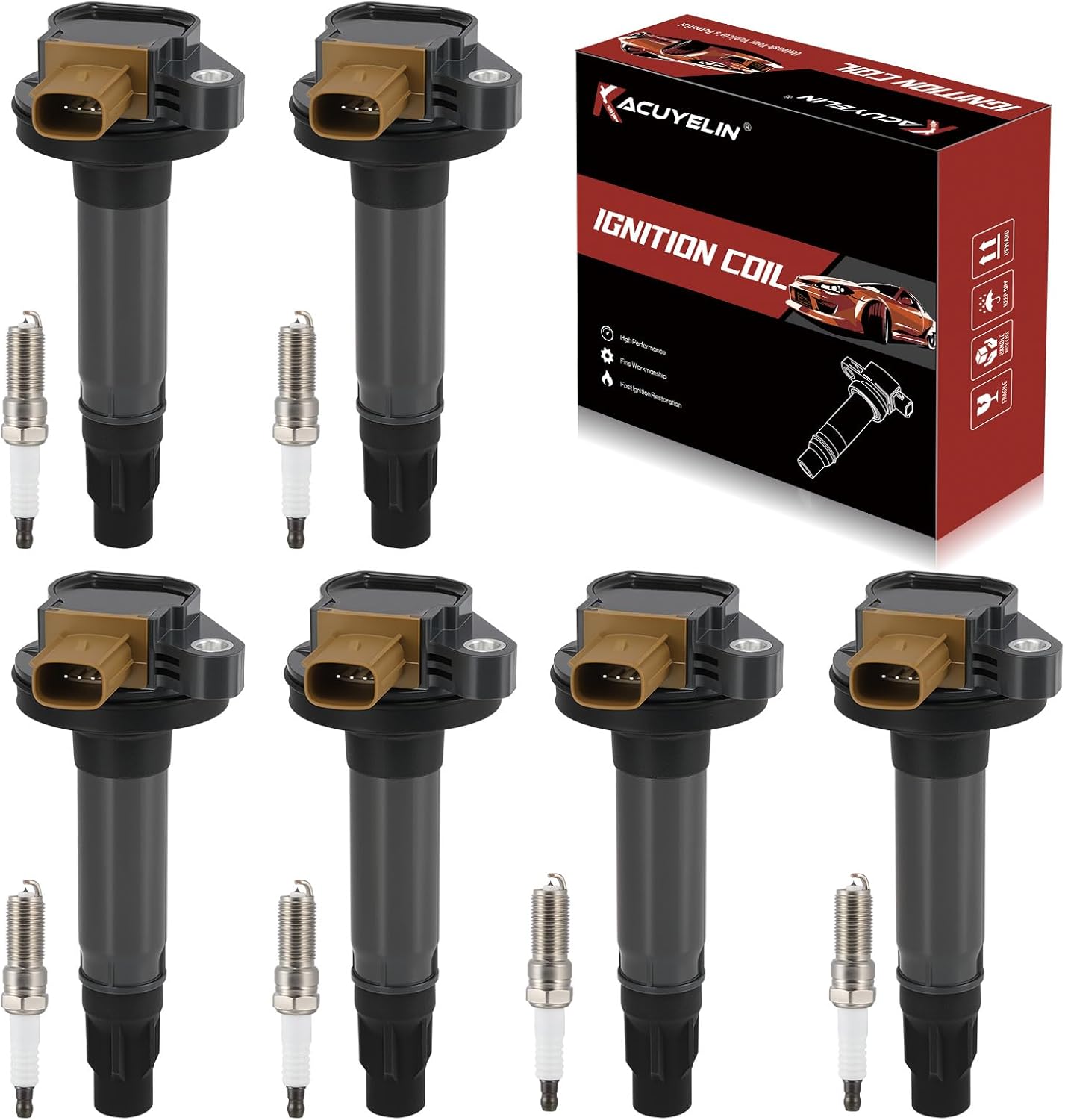 UF646 Ignition Coil Pack and Iridium Spark Plugs Set of 6 Compatible with Ford F150 Expedition Explorer Taurus MKS MKT Navigator 2011-2020 Replaces# DG549, C1814