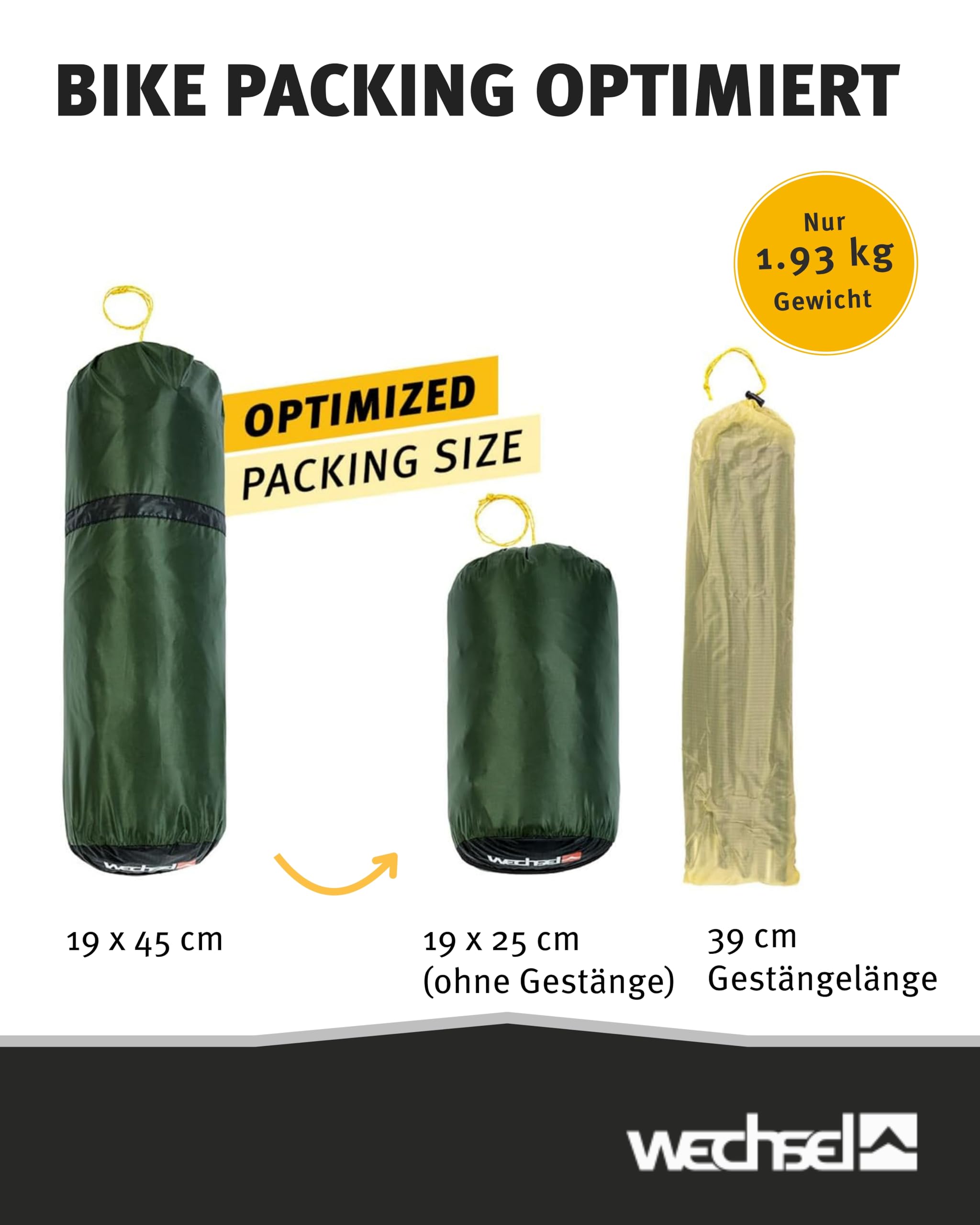 Wechsel Trekkingzelt Exogen 1/2 I Leichtgewichtszelt für 1 Person / 2 Personen I Ultraleicht-Zelt I kompakt, schnell aufbaubar & transportabel I Outdoor-Zelt für Camping, Wandern & Bike Packing