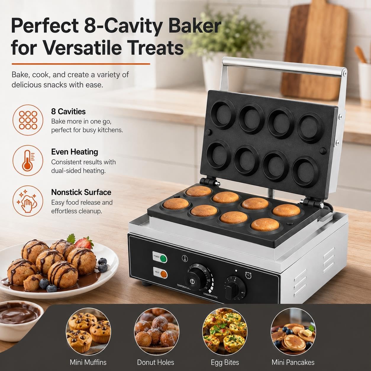 Tartillera De Doble Calentamiento, Horno De Repostería De 8 Puertos 1550W