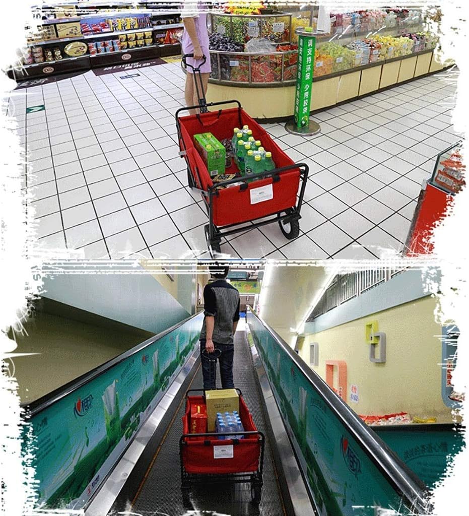 Storage Trolleys Folding Garden Trolley Cart Heavy Duty Wagon Multi-Function Shopping Cart for Outdoor Camping Photography Double Push-Pull Rod Truck, Load: 100Kg
