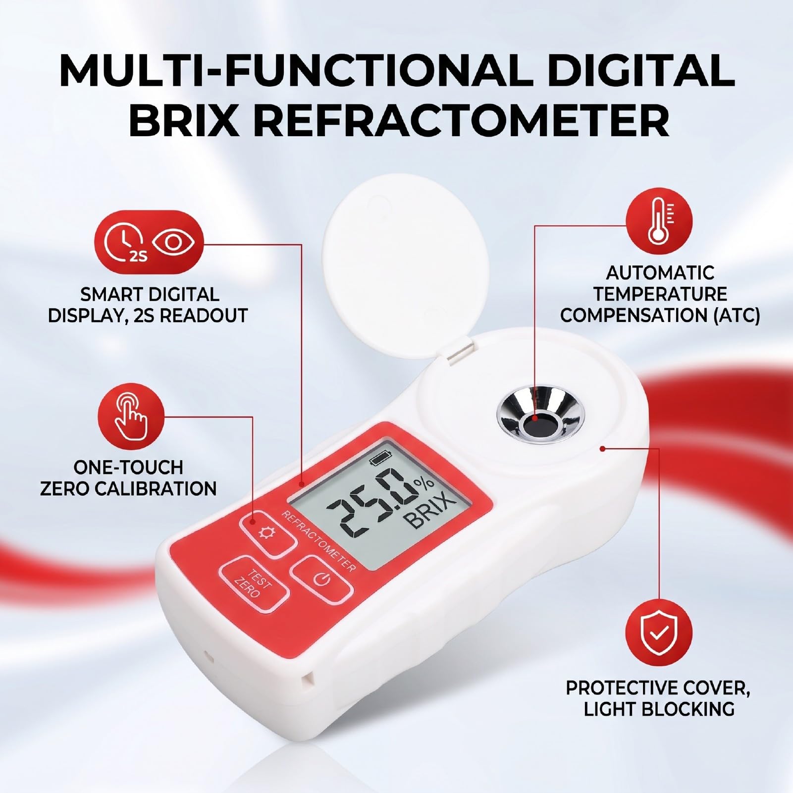 Refractómetro Digital, Compensación Automática de Temperatura del Sensor Inteligente 0-55% para Pruebas de Contenido de Azúcar de Frutas y Verduras
