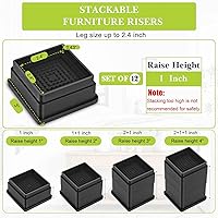 Vista 2 de Paquete de 12 elevadores de muebles de 1 pulgada, elevadores de cama ajustables resistentes para mesa, escritorio, sofá, gabinete, marco de cama