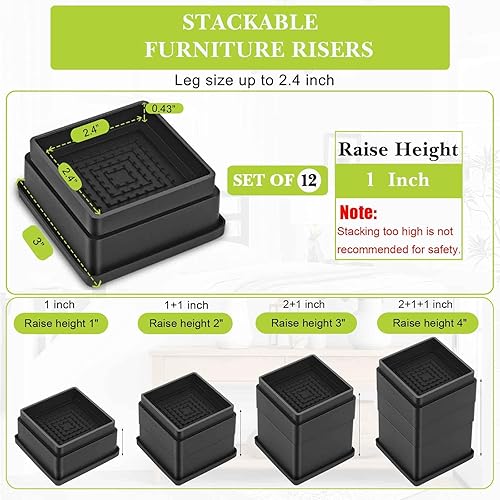 Miniatura 2 de Yookwutar Paquete de 8 elevadores de muebles de 1 pulgada, elevadores de cama ajustables resistentes para mesa, escritorio, sofá, gabinete, patas de