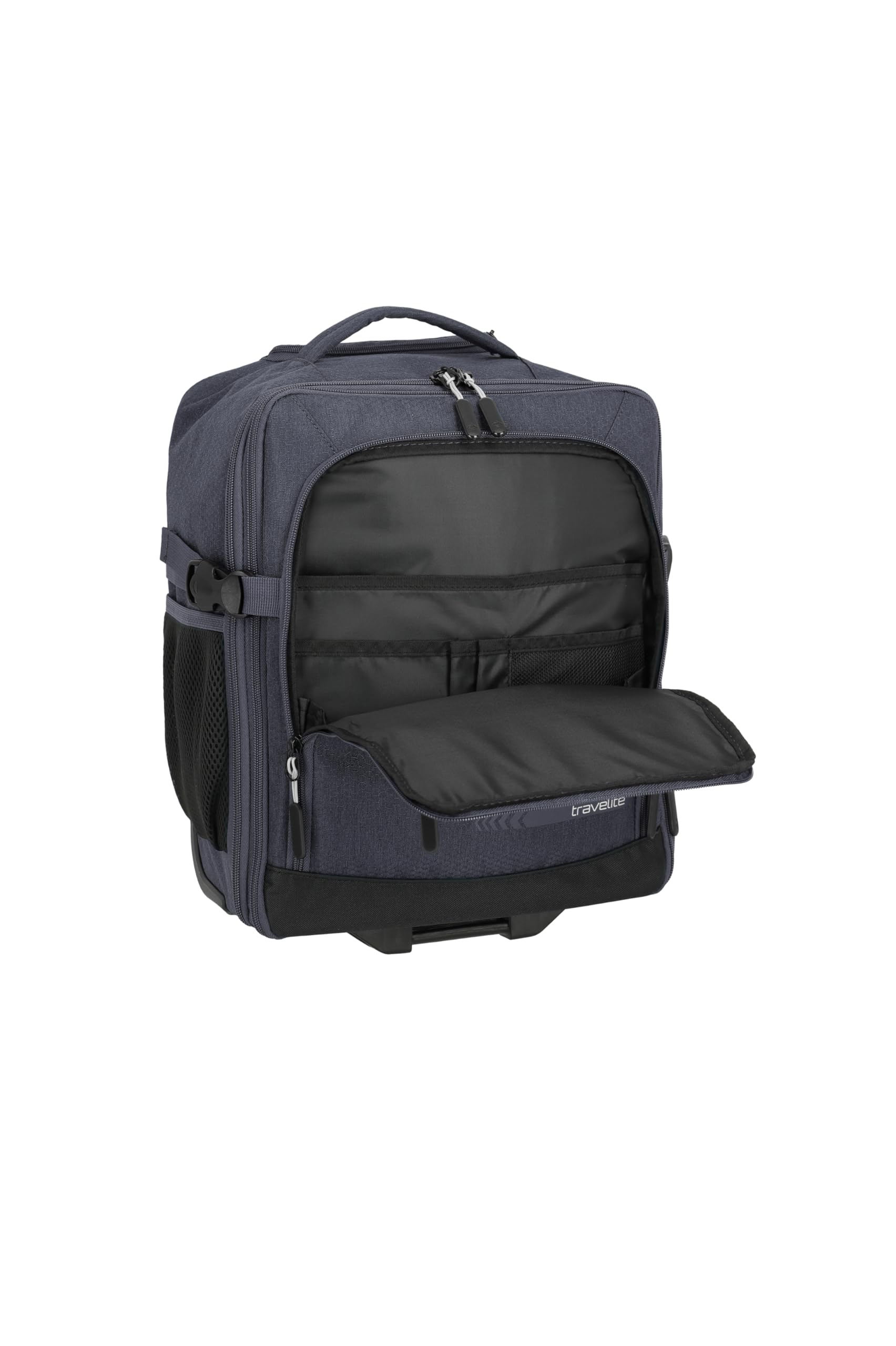 Travelite Rucksack KICK OFF, Laptopfach 15,6 Zoll, Handgepäck Rucksack mit Rollen und Teleskopgestänge, vielseitiger Reiserucksack, 30 x 40 x 20/23 cm, 24/28 L