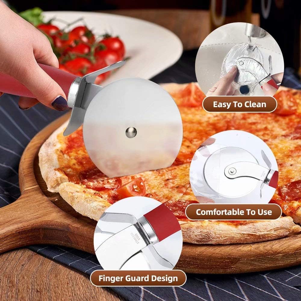 SCHVUBENR Premium Pizza Cutter - Stainless Steel Pizza Cutter Wheel - Easy to Cut and Clean - Super Sharp Pizza Slicer - Dishwasher Safe - Handles Large and Small Pizza - Corte De Pizza(Red): Home & Kitchen